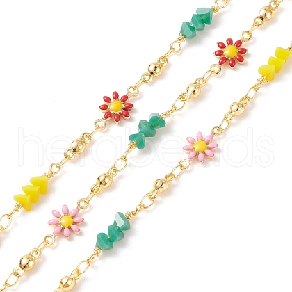 Brass Enamel Flower Link Chains CHC-P009-33G-1