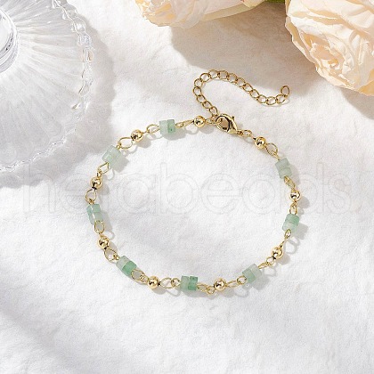 Brass Natural Green Aventurine Link Bracelets for Women BJEW-JB11683-03-1