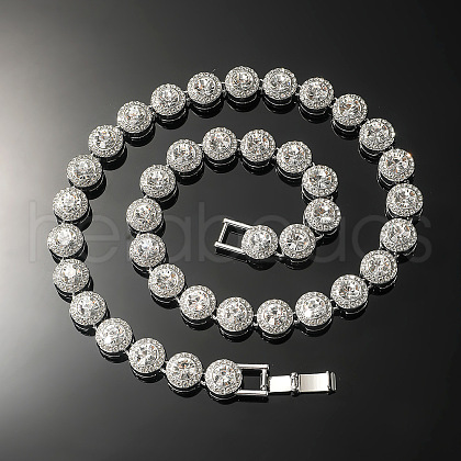Hip-Hop Alloy Full Crystal Rhinestone Flat Round Tennis Necklaces for Men FS-WGB0AA6-04-1