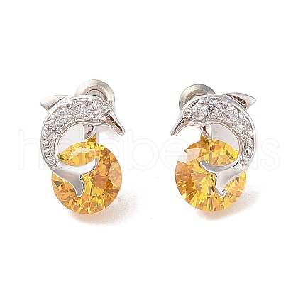 Rack Plating Brass Micro Pave Cubic Zirconia Stud Earrings EJEW-I304-03P-02-1
