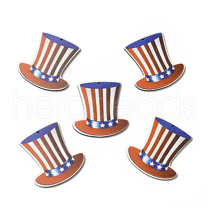 American Flag Theme Single Face Printed Aspen Wood Big Pendants WOOD-G014-18-1