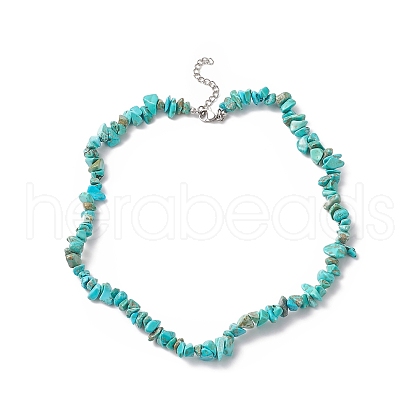 Dyed Synthetic Turquoise Chip Beaded Necklaces with 304 Stainless Steel Lobster Claw Clasp & Chain Extender NJEW-JN04225-05-1