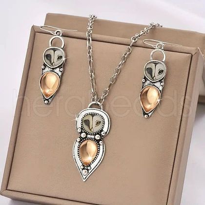 Owl Bohemia Style Alloy & Resin Pendant Necklaces & Dangle Earrings Sets FS-WGD384A-01-1