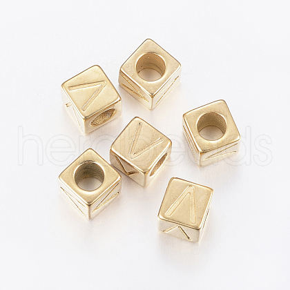 304 Stainless Steel Large Hole Letter European Beads STAS-H428-01G-V-1