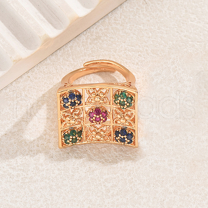 Geometric Square Brass Micro Pave Cubic Zirconia Adjustable Finger Rings for Women JA7763-2-1