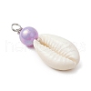 Natural Cowrie Shell & Round Acrylic Pendants PALLOY-JF03809-01-4