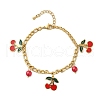 304 Stainless Steel Enamel Cherry Charm Bracelets BJEW-M095-01G-2