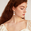 FIBLOOM 2 Pairs 2 Colors Plastic Imitaion Pearl Beaded Dangle Leverback Earrings EJEW-FI0001-03-5