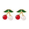 Cherry Brass ABS Plastic Pearl Stud Earrings EJEW-U062-04B-01G-4