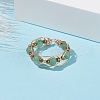 Round Natural Green Aventurine Braided Bead Finger Ring with Glass RJEW-JR00450-01-2