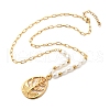 304 Stainless Steel & Plastic Pearl Teardrop with Tree Pendant Necklaces for Women NJEW-U051-01G-2