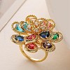 Flower Brass Micro Pave Cubic Zirconia Finger Rings for Women RJEW-M098-01G-1
