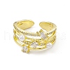 Clear Cubic Zirconia Rectangle & Rhombus Open Cuff Ring with Plastic Pearl Beaded RJEW-I091-15G-2