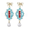 Transparent Electroplate Glass Beads Rhombus with Bowknot Dangle Stud Earrings EJEW-MZ00430-02-2
