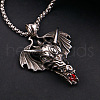 Dragon with Wing 304 Stainless Steel Ruby Rhinestone Pendant Necklaces for Men FS-WGA9886-01-3
