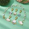6Pcs Cat & Planet Alloy Enamel Knitting Row Counter Chains & Locking Stitch Markers Kits HJEW-JM01334-4