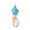 Synthetic Turquoise Bead with Natural Mixed Cowrie Shell Beads and Eco-Friendly Copper Wire and Brass Beads Pendants PALLOY-TA00233-02-3