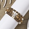 4Pcs 4 Style Dyed Natural Lava Rock Round & Coconut Disc Beaded Stretch Bracelets Set BJEW-JB09809-4