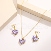 Heart Alloy Glass Pendant Necklace & Stud Dangle Earring FS-WG91246-07-1