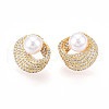Brass Micro Pave Cubic Zirconia and ABS Imitation Pearl Stud Earrings KK-T074-48G-2