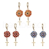 Evil Eye with Cross 304 Stainless Steel Glass Seed Beads Leverback Earrings EJEW-MZ00420-2
