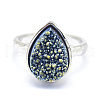 Electroplate Natural Druzy Quartz Crystal Finger Rings RJEW-I055-10P-RS-2