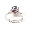 NaturalGemstone Braided Bead Finger Ring RJEW-TA00066-7