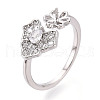 Leaf Brass Micro Pave Clear Cubic Zirconia Cuff Ring Settings KK-T076-34P-1