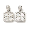 Natural Shell & Brass Square with Flower Charms with Snap on Bails KK-P275-05P-1