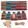  24Pcs 4 Colors Bohemian Rectangle Geometric Print Linenette Drawstring Bags ABAG-NB0001-88B-1