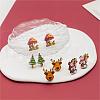 4 Pairs Snowman & Christmas Tree & Deer & Mushroom Printed Wood Stud Earrings EJEW-OY001-07-1