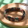 Sqaure Natural Indian Agate Beads Stretch Bracelets for Women Men BJEW-C097-06N-2