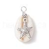 Natural Cowrie Shell & Alloy Sea Animals Pendants PALLOY-JF03751-03-1