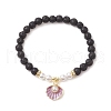 Natural Lava Rock Round Beads with Brass Rhinestone Spacer Beads and Shell Pearl Bead and Electroplate Non-magnetic Synthetic Hematite Beads and Alloy Pendants Bracelets BJEW-JB11511-3