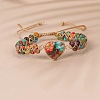 Heart Natural Imperial Jasper Beads Link Bracelets WG1E55C-13-1