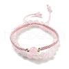 Natural Rose Quartz Round Beaded Stretch Bracelets & Braided Bead Bracelets BJEW-K251-04B-1