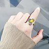 Flower Brass Micro Pave Clear Cubic Zirconia Adjustable Cuff Rings for Women FS-WG34798-01-2