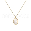 Brass Pave Natural White Shell Oval with Engraved Horse Pendant Necklaces for Women FS-WGAF605-01-5