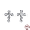 Cross Rhodium Plated 925 Sterling Silver Cubic Zirconia Stud Earrings for Women EJEW-P231-37P-3