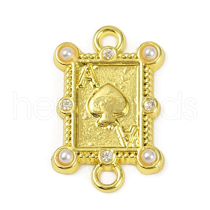 Brass & White ABS Plastic Imitation Pearl Playing Card A Connector Charms KK-M322-23G-1