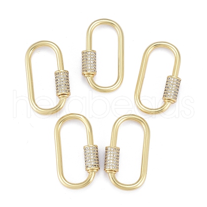 Brass Micro Pave Clear Cubic Zirconia Screw Carabiner Lock Charms ZIRC-E164-10G-1
