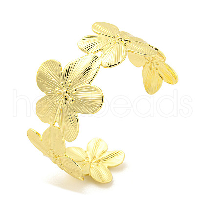 Flower Rack Plating Brass Open Cuff Bangles for Women BJEW-P322-05G-1