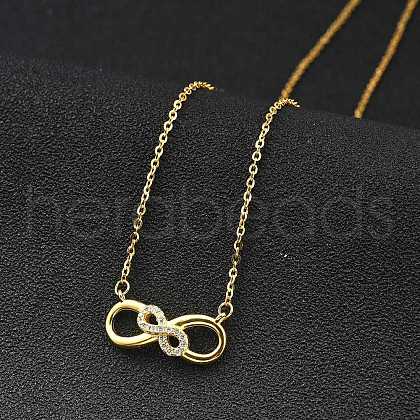 925 Sterling Silver Micro Pave Clear Micro Pave Cubic Zirconia Double Infinity Pendant Necklaces for Women NJEW-D315-03G-1