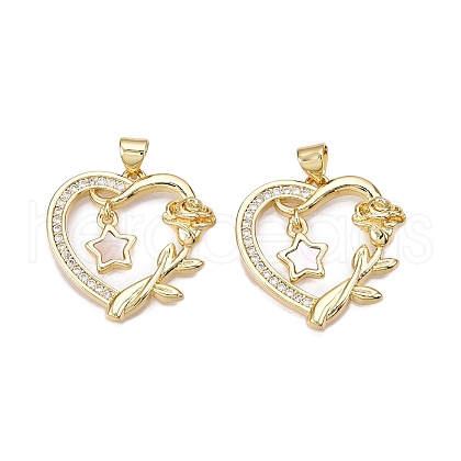 Brass Micro Pave Clear Cubic Zirconia Pendants KK-N254-199G-1
