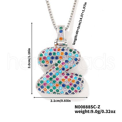 Brass Pave Colorful Cubic Zirconia Letter Pendant Box Chain Necklaces NU0575-47-1