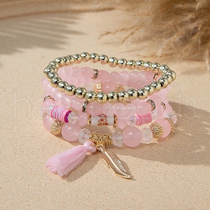 Bohemian Vacation Style Glass Beaded Stackable Stretch Bracelets Set for Women OG4119-5-1
