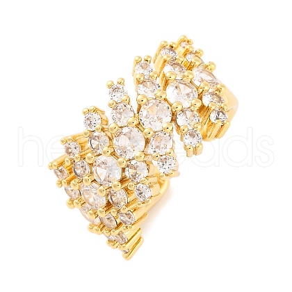 Brass Micro Pave Clear Cubic Zirconia Open Cuff Rings RJEW-U009-08G-01-1