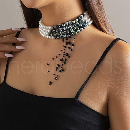 Halloween Acrylic & Plastic Pearl & Glass Gothic Layered Choker Necklaces for Women WGBE0F0-03-1