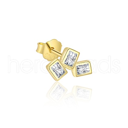 925 Sterling Silver Pave Clear Cubic Zirconia 3 Rectangle Stud Earrings for women FS-WG3C91C-03-1