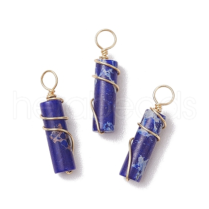 Dyed Synthetic Imperial Column Copper Wire Wrapped Pendants PALLOY-JF03490-1